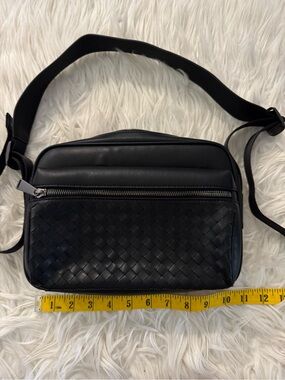 Bottega Veneta Black Woven Leather Crossbody Bag